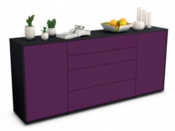 Sideboard Elettra | Korpus Anthrazit | Front in Lila | 180x79x35cm (BxHxT)