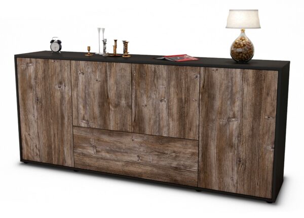 Sideboard Eli | Korpus Anthrazit | Front in Treibholz Holz Optik | 180x79x35cm (BxHxT)