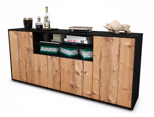 Sideboard Elsita | Korpus Anthrazit | Front in Pinie Holz Optik | 180x79x35cm (BxHxT)