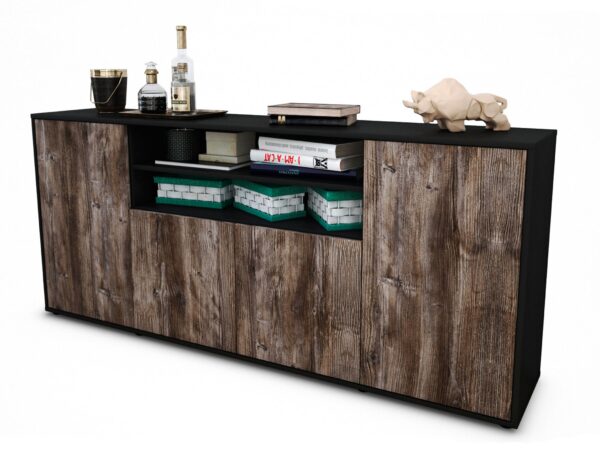 Sideboard Elsita | Korpus Anthrazit | Front in Treibholz Holz Optik | 180x79x35cm (BxHxT)