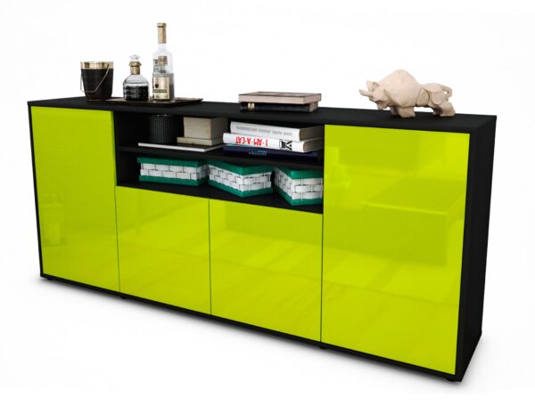 Sideboard Elsita | Korpus Anthrazit | Front in Hochglanz Grün | 180x79x35cm (BxHxT)