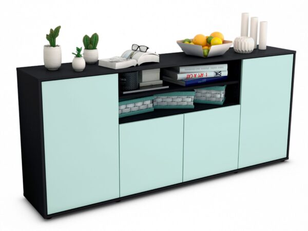 Sideboard Elsita | Korpus Anthrazit | Front in Mint | 180x79x35cm (BxHxT)