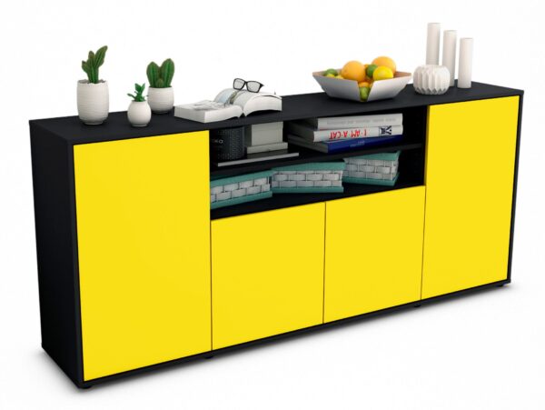 Sideboard Elsita | Korpus Anthrazit | Front in Gelb | 180x79x35cm (BxHxT)