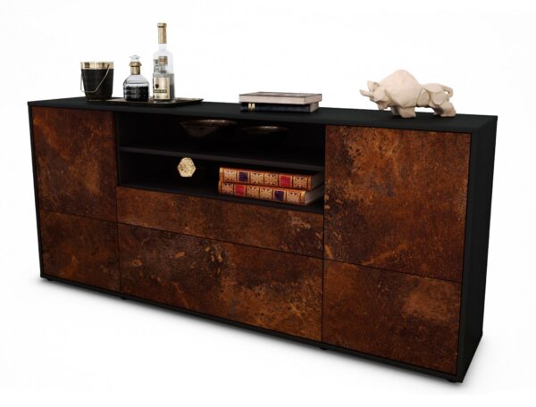 Sideboard Eluana | Korpus Anthrazit | Front in Rost Optik | 180x79x35cm (BxHxT)