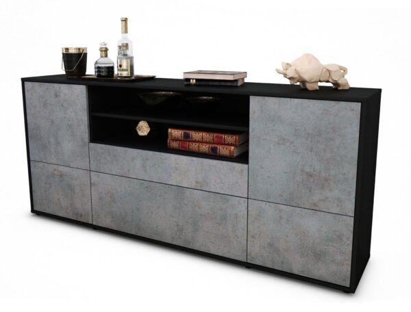 Sideboard Eluana | Korpus Anthrazit | Front in Beton Optik | 180x79x35cm (BxHxT)