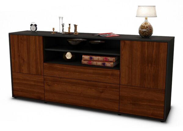 Sideboard Eluana | Korpus Anthrazit | Front in Walnuss Holz Optik | 180x79x35cm (BxHxT)