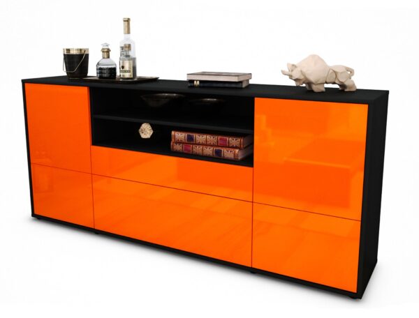 Sideboard Eluana | Korpus Anthrazit | Front in Hochglanz Orange | 180x79x35cm (BxHxT)