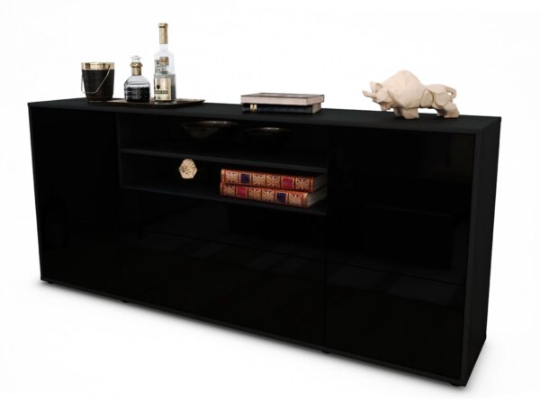 Sideboard Eluana | Korpus Anthrazit | Front in Hochglanz Schwarz | 180x79x35cm (BxHxT)