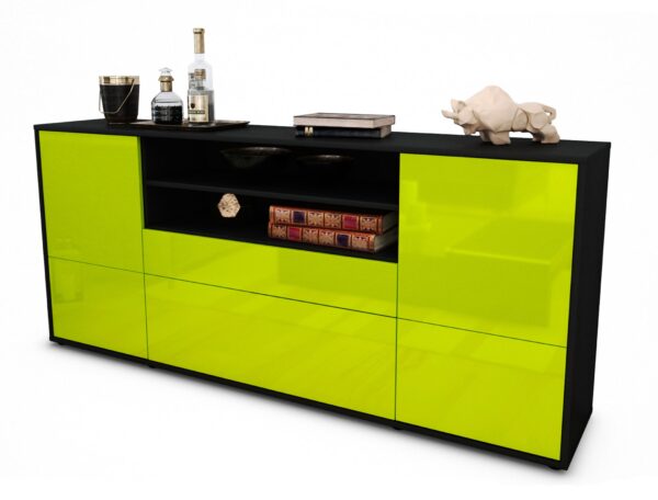 Sideboard Eluana | Korpus Anthrazit | Front in Hochglanz Grün | 180x79x35cm (BxHxT)