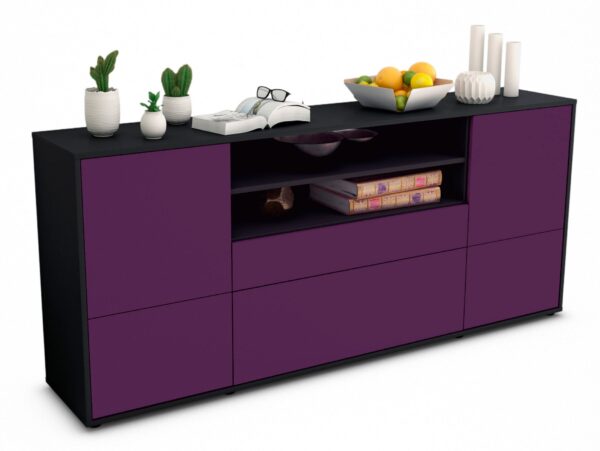 Sideboard Eluana | Korpus Anthrazit | Front in Lila | 180x79x35cm (BxHxT)