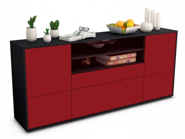 Sideboard Eluana | Korpus Anthrazit | Front in Bordeaux | 180x79x35cm (BxHxT)