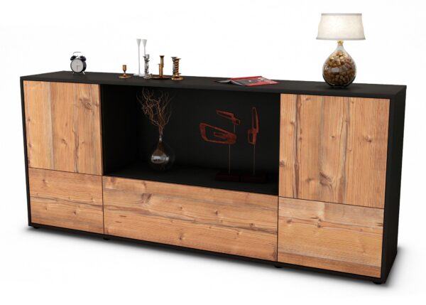 Sideboard Elvezia | Korpus Anthrazit | Front in Pinie Holz Optik | 180x79x35cm (BxHxT)