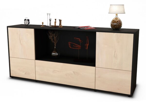 Sideboard Elvezia | Korpus Anthrazit | Front in Zeder Holz Optik | 180x79x35cm (BxHxT)