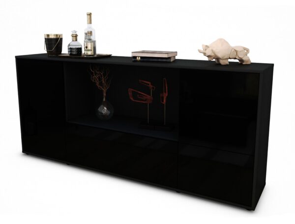 Sideboard Elvezia | Korpus Anthrazit | Front in Hochglanz Schwarz | 180x79x35cm (BxHxT)