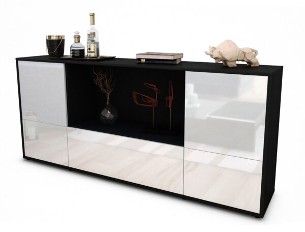 Sideboard Elvezia | Korpus Anthrazit | Front in Hochglanz Weiß | 180x79x35cm (BxHxT)