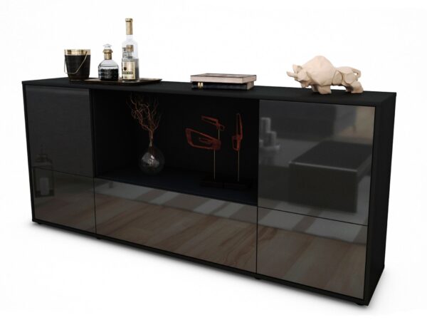 Sideboard Elvezia | Korpus Anthrazit | Front in Hochglanz Grau | 180x79x35cm (BxHxT)