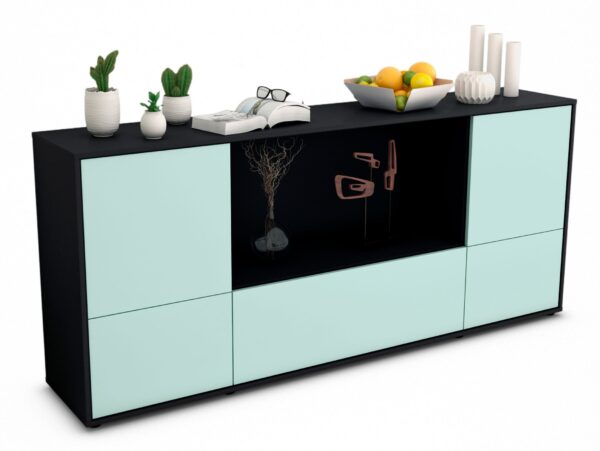 Sideboard Elvezia | Korpus Anthrazit | Front in Mint | 180x79x35cm (BxHxT)