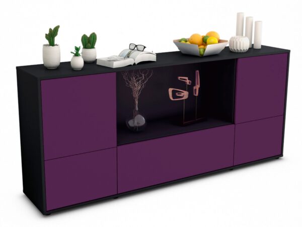 Sideboard Elvezia | Korpus Anthrazit | Front in Lila | 180x79x35cm (BxHxT)