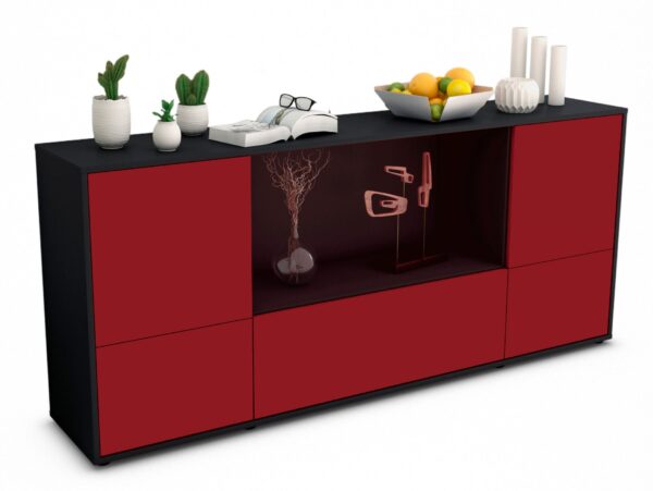 Sideboard Elvezia | Korpus Anthrazit | Front in Bordeaux | 180x79x35cm (BxHxT)