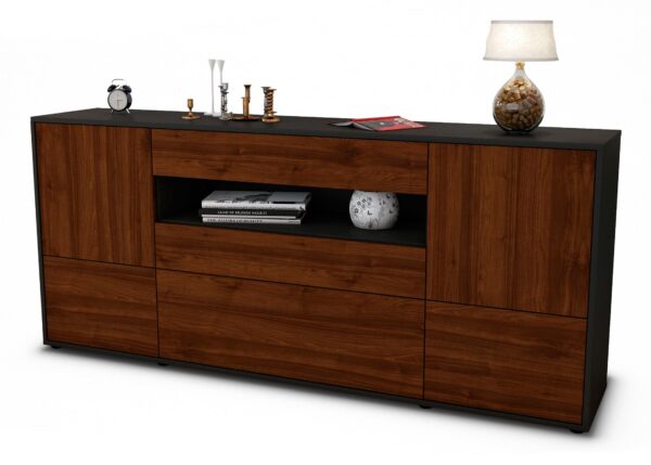 Sideboard Elvira | Korpus Anthrazit | Front in Walnuss Holz Optik | 180x79x35cm (BxHxT)