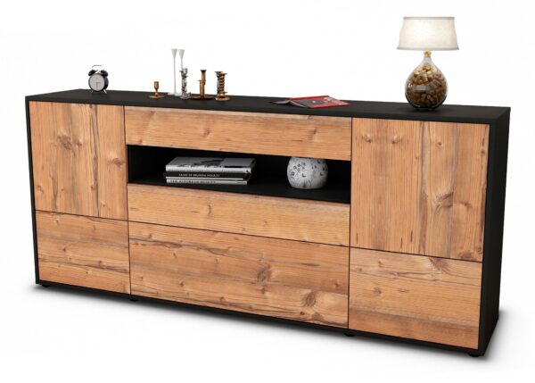 Sideboard Elvira | Korpus Anthrazit | Front in Pinie Holz Optik | 180x79x35cm (BxHxT)