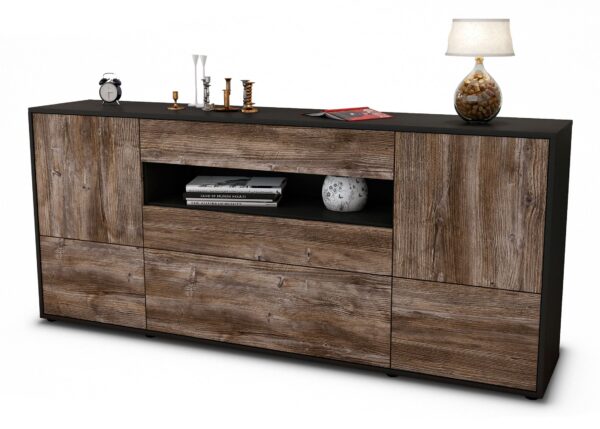 Sideboard Elvira | Korpus Anthrazit | Front in Treibholz Holz Optik | 180x79x35cm (BxHxT)