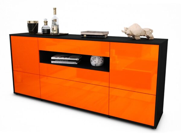 Sideboard Elvira | Korpus Anthrazit | Front in Hochglanz Orange | 180x79x35cm (BxHxT)