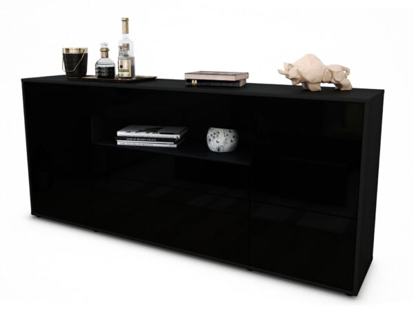 Sideboard Elvira | Korpus Anthrazit | Front in Hochglanz Schwarz | 180x79x35cm (BxHxT)