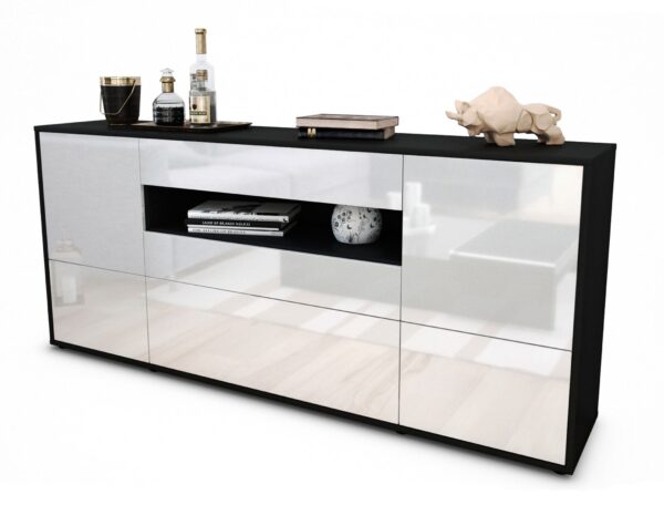 Sideboard Elvira | Korpus Anthrazit | Front in Hochglanz Weiß | 180x79x35cm (BxHxT)