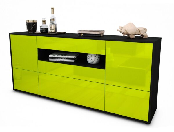 Sideboard Elvira | Korpus Anthrazit | Front in Hochglanz Grün | 180x79x35cm (BxHxT)