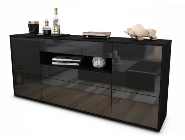 Sideboard Elvira | Korpus Anthrazit | Front in Hochglanz Grau | 180x79x35cm (BxHxT)