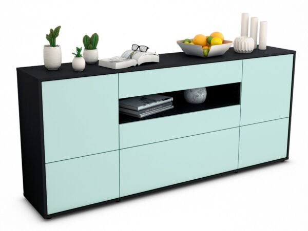 Sideboard Elvira | Korpus Anthrazit | Front in Mint | 180x79x35cm (BxHxT)