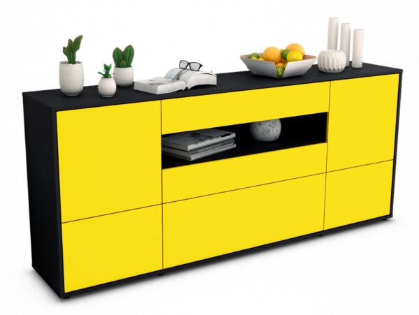 Sideboard Elvira | Korpus Anthrazit | Front in Gelb | 180x79x35cm (BxHxT)