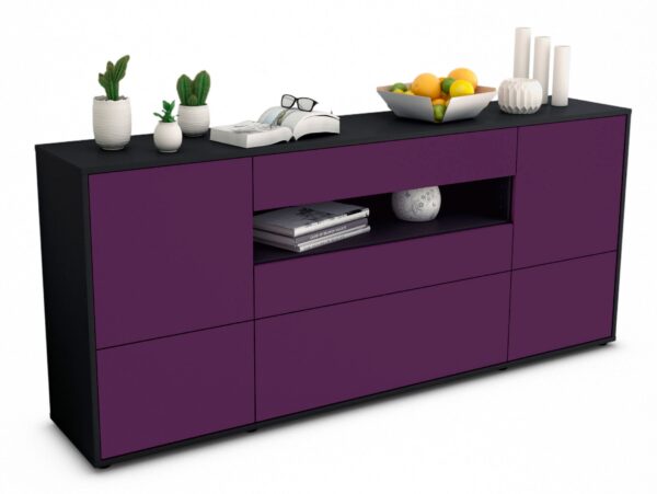 Sideboard Elvira | Korpus Anthrazit | Front in Lila | 180x79x35cm (BxHxT)