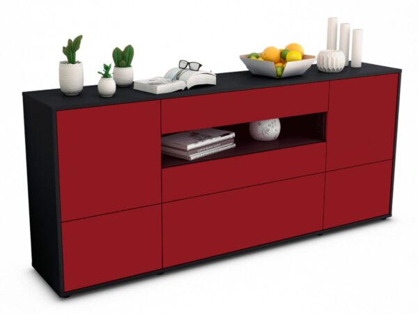 Sideboard Elvira | Korpus Anthrazit | Front in Bordeaux | 180x79x35cm (BxHxT)