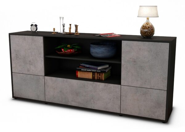 Sideboard Emanuela | Korpus Anthrazit | Front in Beton Optik | 180x79x35cm (BxHxT)