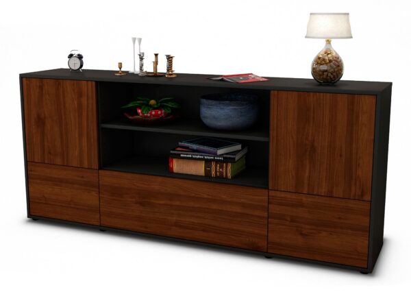 Sideboard Emanuela | Korpus Anthrazit | Front in Walnuss Holz Optik | 180x79x35cm (BxHxT)