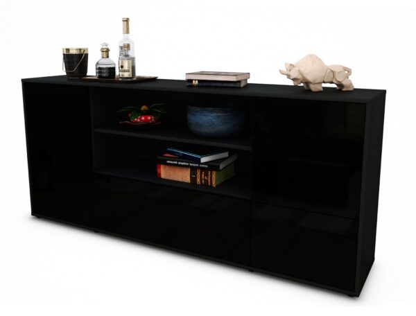 Sideboard Emanuela | Korpus Anthrazit | Front in Hochglanz Schwarz | 180x79x35cm (BxHxT)