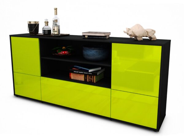 Sideboard Emanuela | Korpus Anthrazit | Front in Hochglanz Grün | 180x79x35cm (BxHxT)