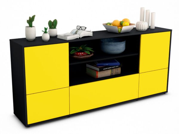 Sideboard Emanuela | Korpus Anthrazit | Front in Gelb | 180x79x35cm (BxHxT)