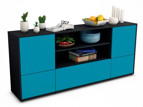 Sideboard Emanuela | Korpus Anthrazit | Front in Türkis | 180x79x35cm (BxHxT)