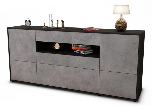 Sideboard Emely | Korpus Anthrazit | Front in Beton Optik | 180x79x35cm (BxHxT)