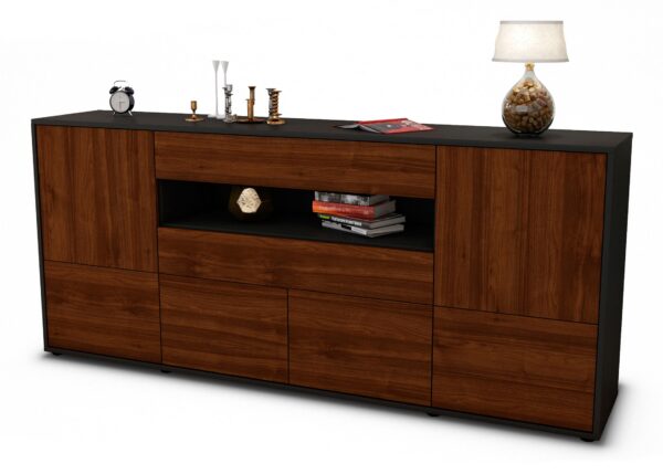 Sideboard Emely | Korpus Anthrazit | Front in Walnuss Holz Optik | 180x79x35cm (BxHxT)