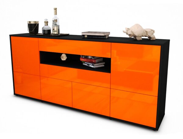 Sideboard Emely | Korpus Anthrazit | Front in Hochglanz Orange | 180x79x35cm (BxHxT)