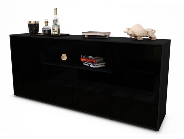 Sideboard Emely | Korpus Anthrazit | Front in Hochglanz Schwarz | 180x79x35cm (BxHxT)