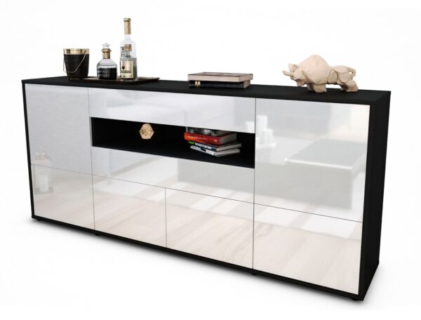 Sideboard Emely | Korpus Anthrazit | Front in Hochglanz Weiß | 180x79x35cm (BxHxT)