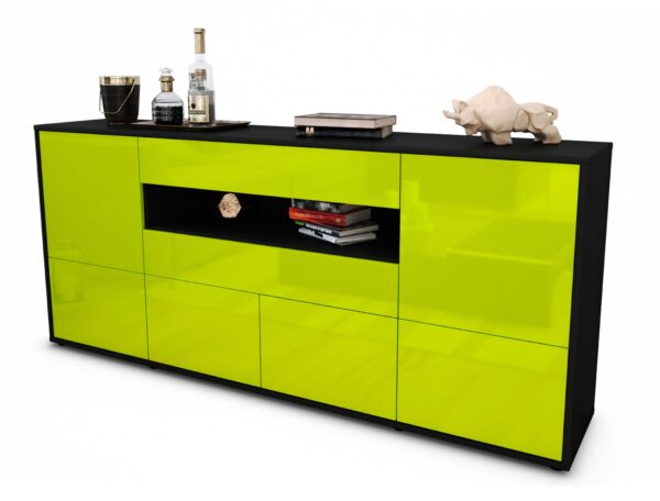 Sideboard Emely | Korpus Anthrazit | Front in Hochglanz Grün | 180x79x35cm (BxHxT)