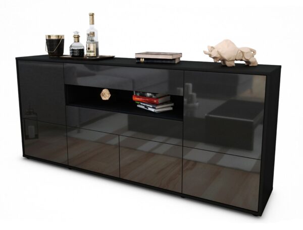 Sideboard Emely | Korpus Anthrazit | Front in Hochglanz Grau | 180x79x35cm (BxHxT)