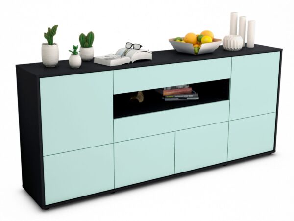 Sideboard Emely | Korpus Anthrazit | Front in Mint | 180x79x35cm (BxHxT)