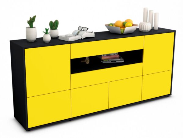 Sideboard Emely | Korpus Anthrazit | Front in Gelb | 180x79x35cm (BxHxT)